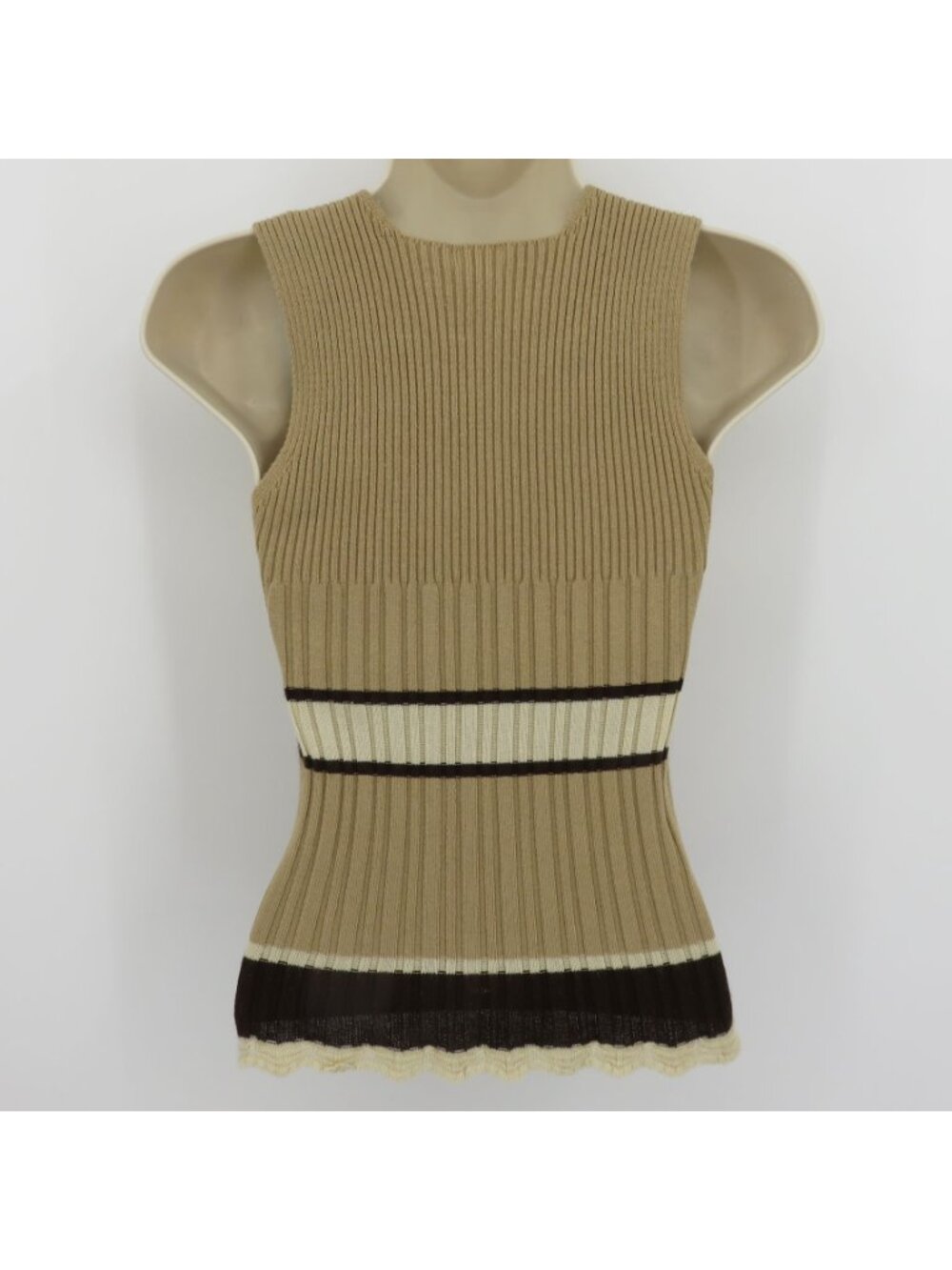XOXO Juniors Medium M Tan Brown V Neck Ribbed Stretch Tank Top Sweater Y2K 2000s - Picture 5 of 9